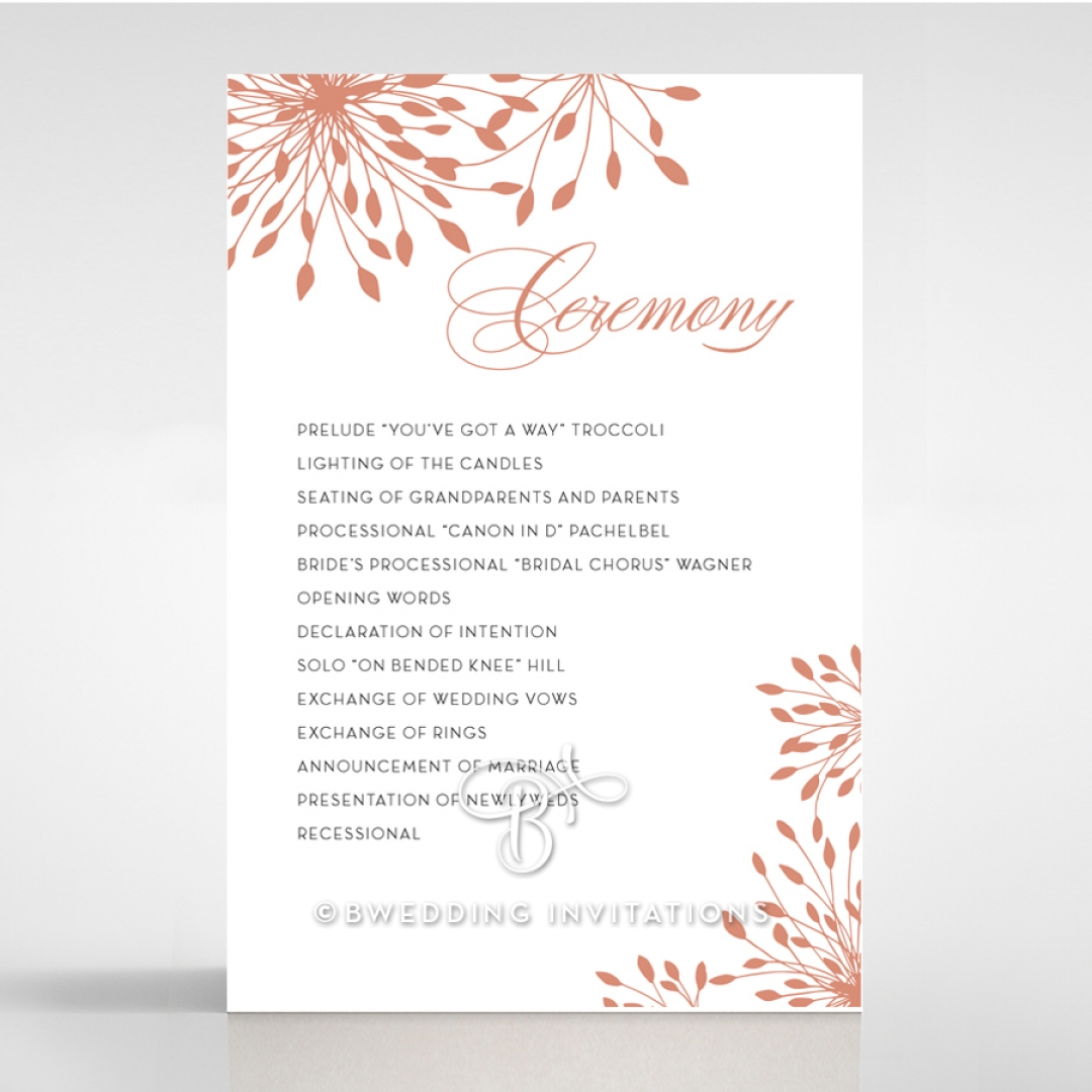 Bursting Bloom wedding stationery order of service invite card design