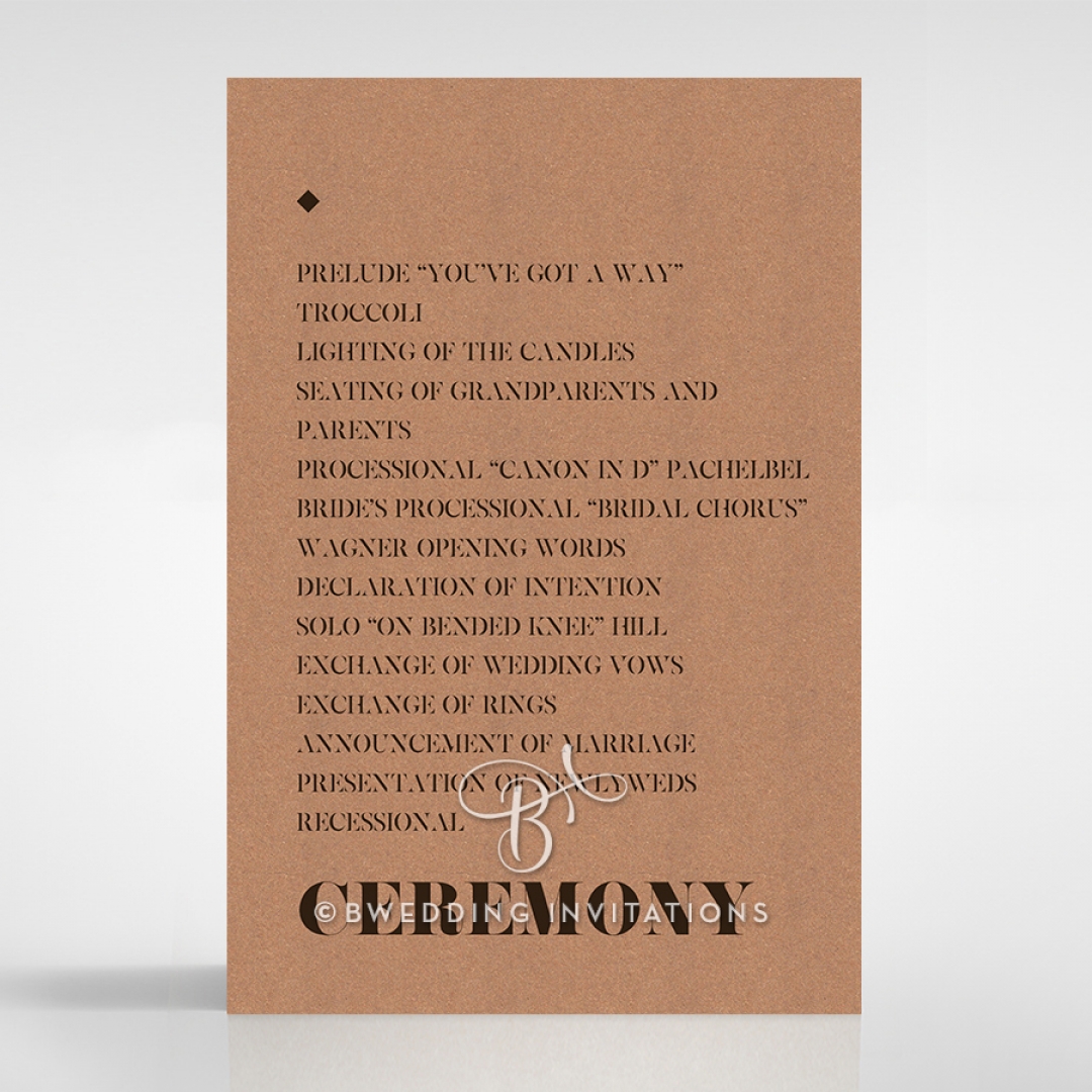 Etched Cork Letter order of service wedding card