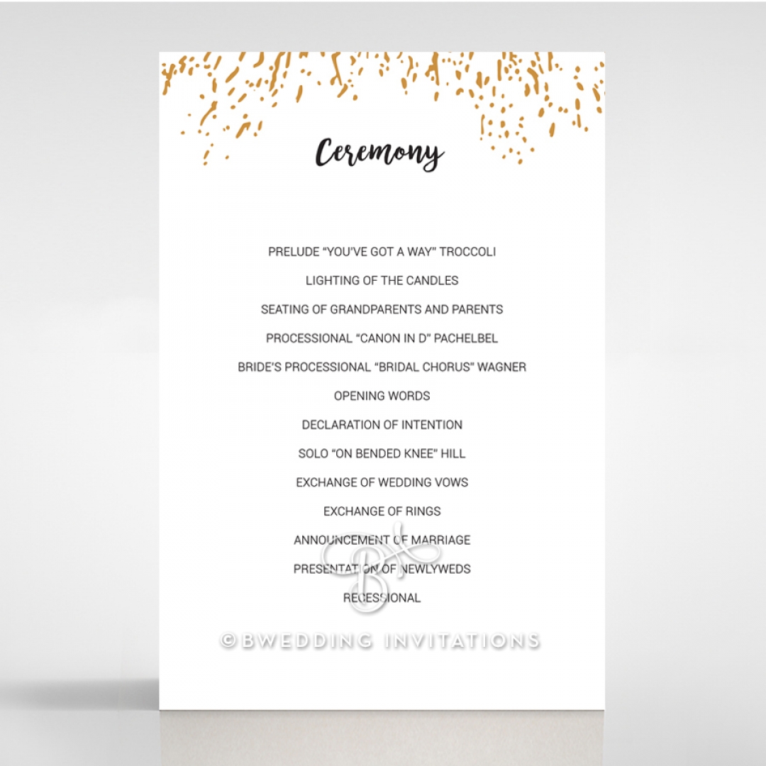 Fire Sparkle order of service stationery invite