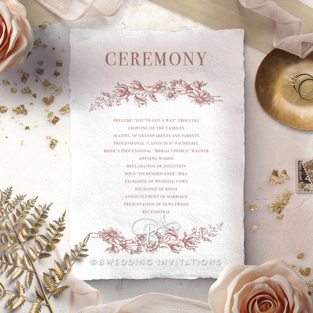 Fragrant Romance wedding order of service ceremony invite card design