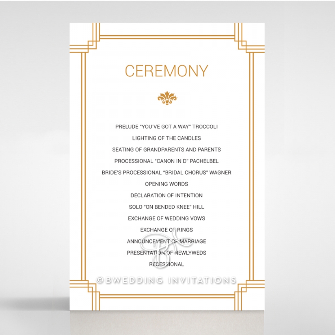 Gilded Decadence wedding order of service invite card design