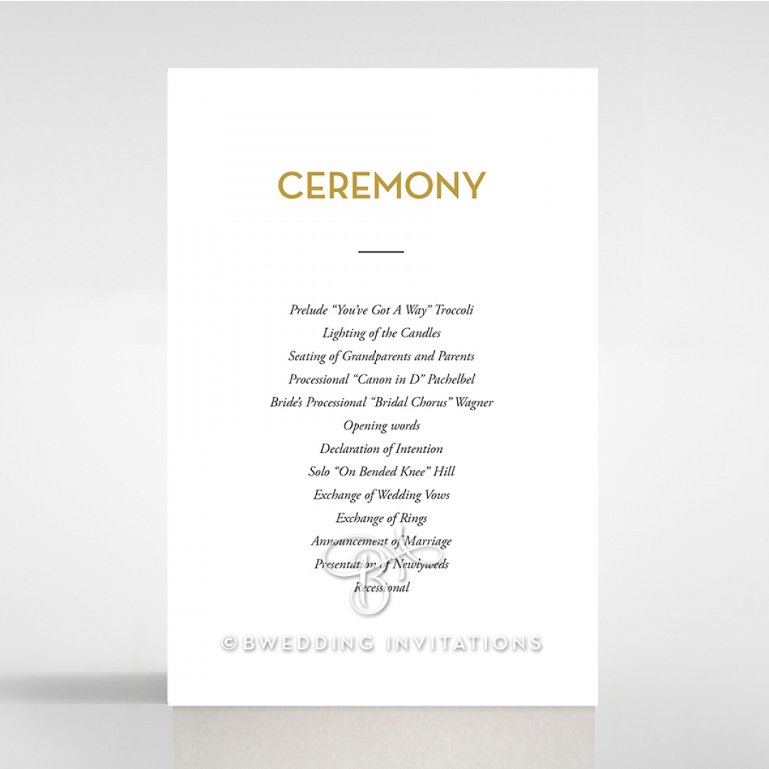 Gold Chic Charm Paper wedding order of service invitation card