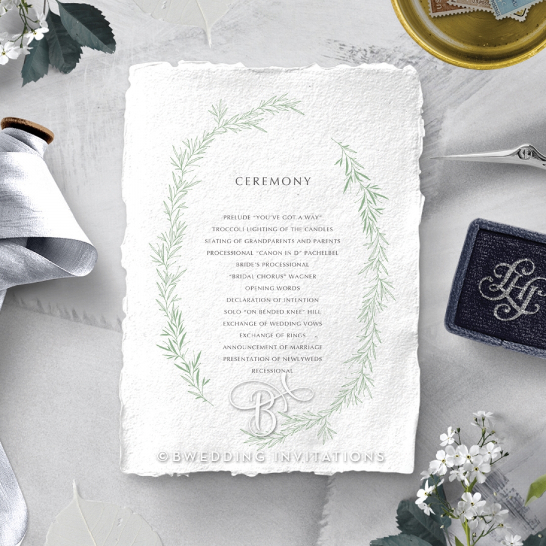 Minimalist Wreath order of service ceremony stationery invite card design