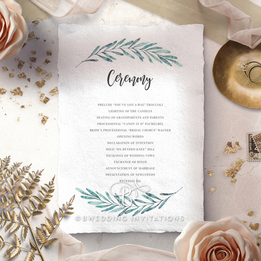 Modern Garland wedding stationery order of service invite