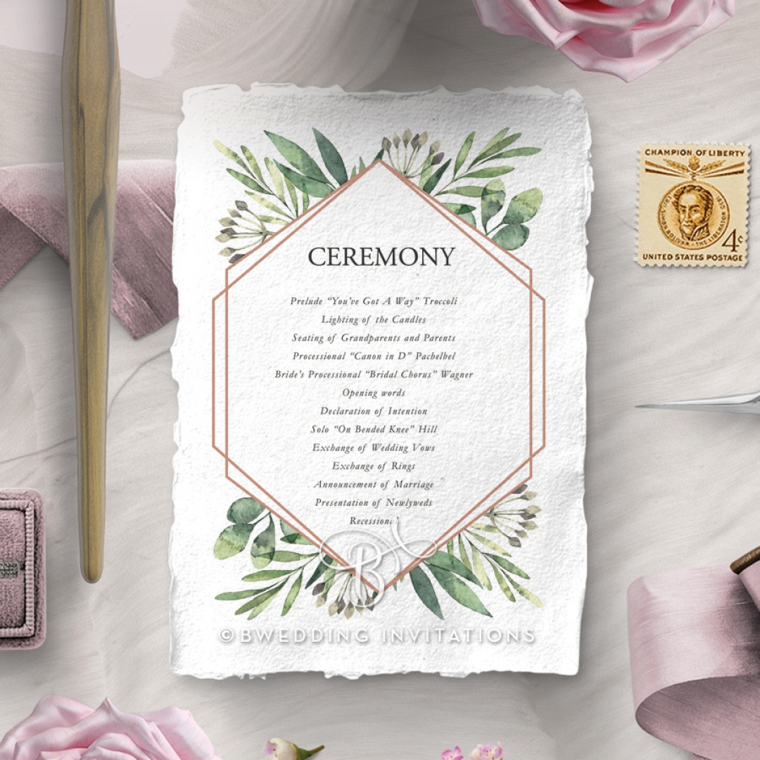 Modern Greenery order of service invite card