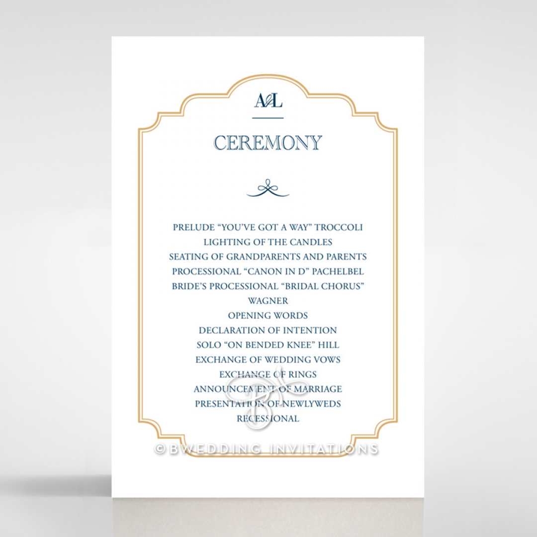 Noble Blue Gates wedding stationery order of service invite card