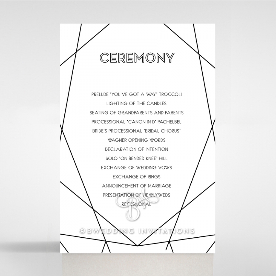 Paper Art Deco wedding order of service invite card