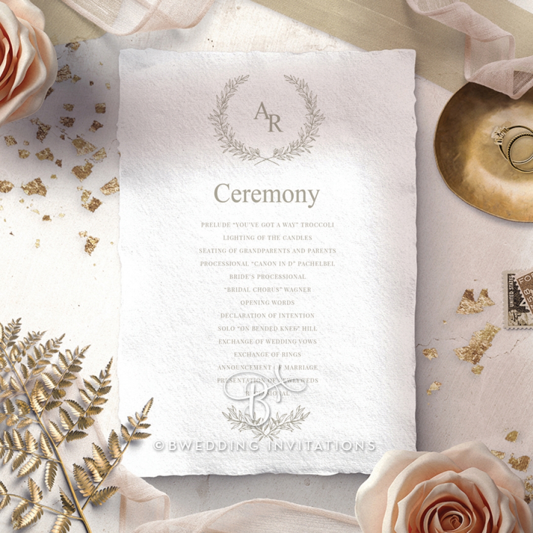 Preppy Wreath wedding stationery order of service invitation card design