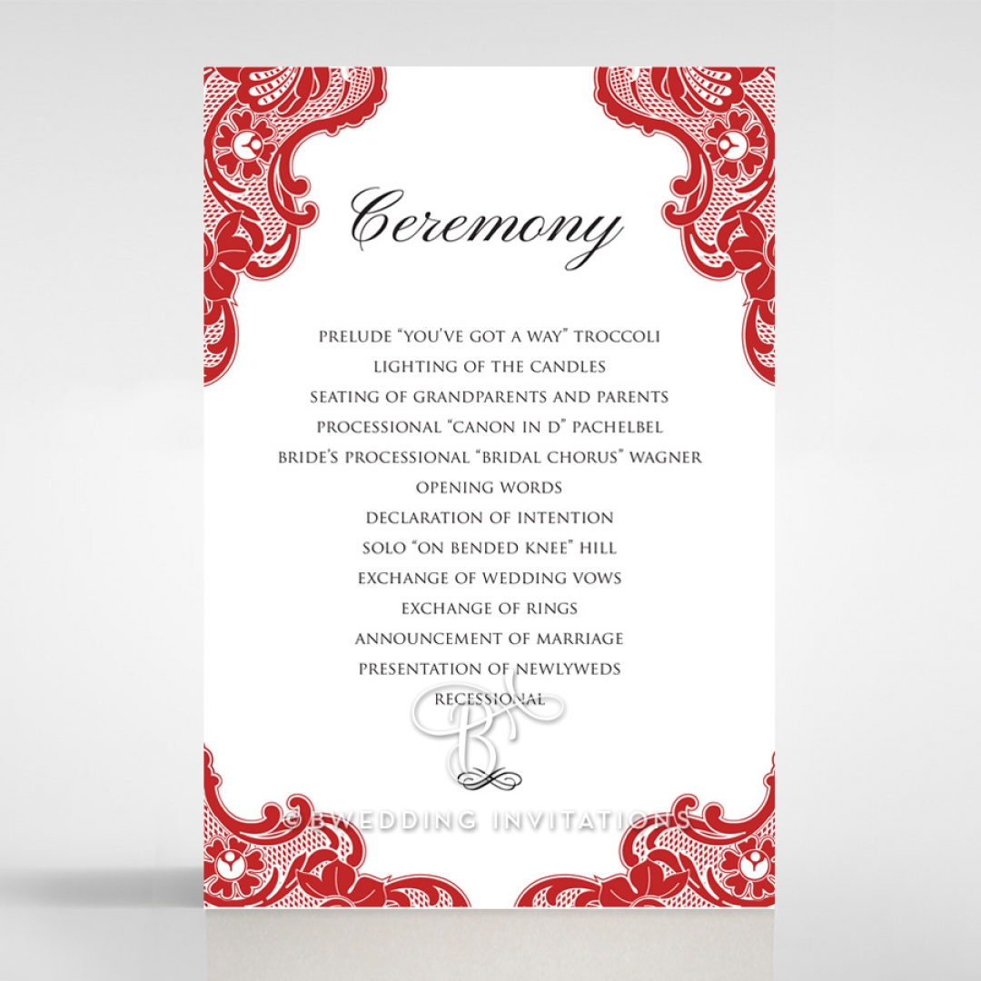 Red Lace Drop order of service wedding card design