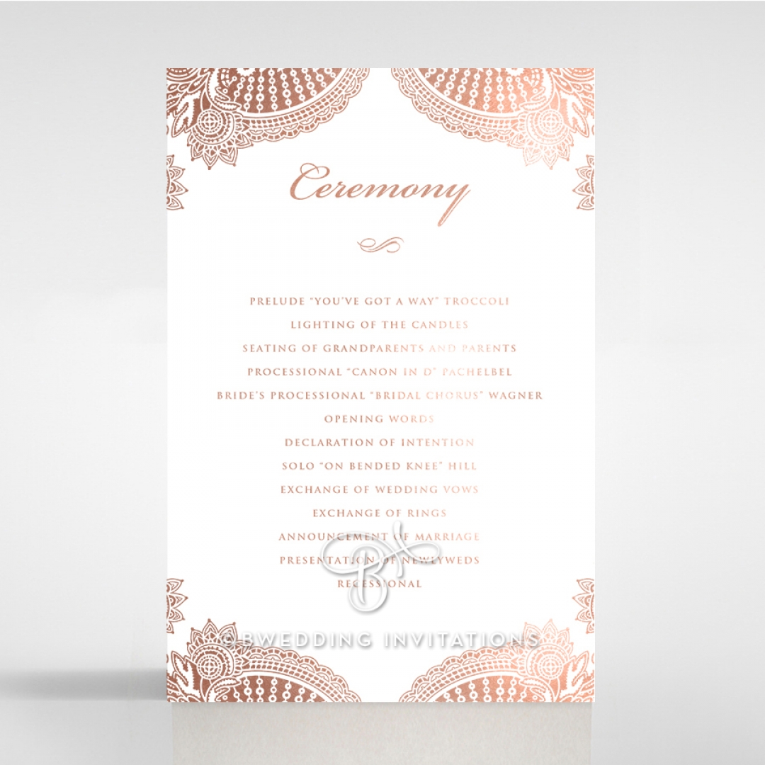 Regal Charm Letterpress with foil order of service stationery card design