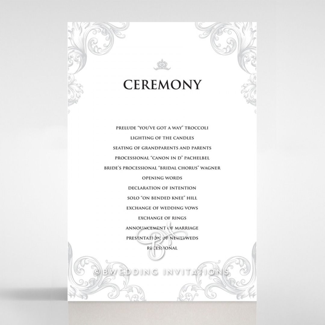 Regally Romantic wedding stationery order of service invite card