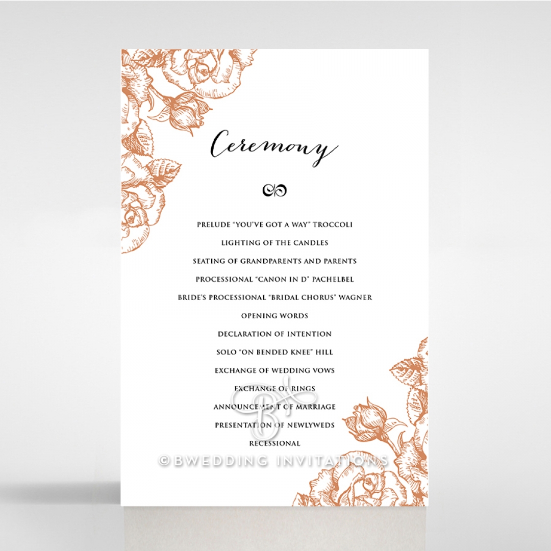 Rose Romance Letterpress order of service ceremony stationery card