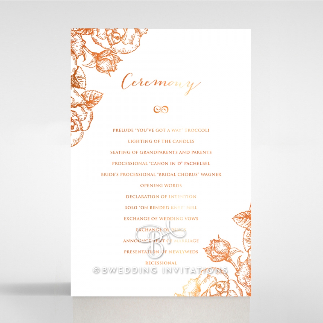 Rose Romance Letterpress with foil order of service stationery card