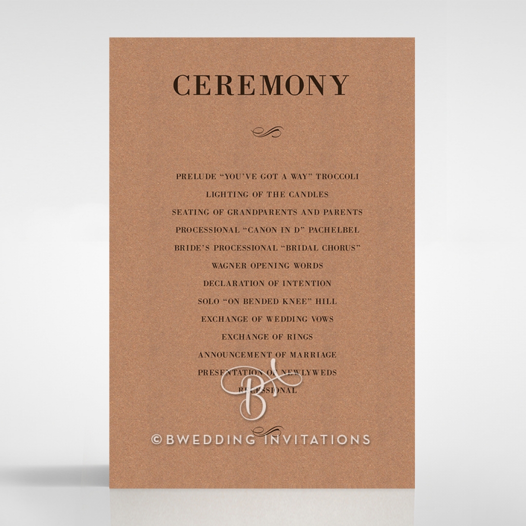 Rustic Love Notes order of service wedding card design