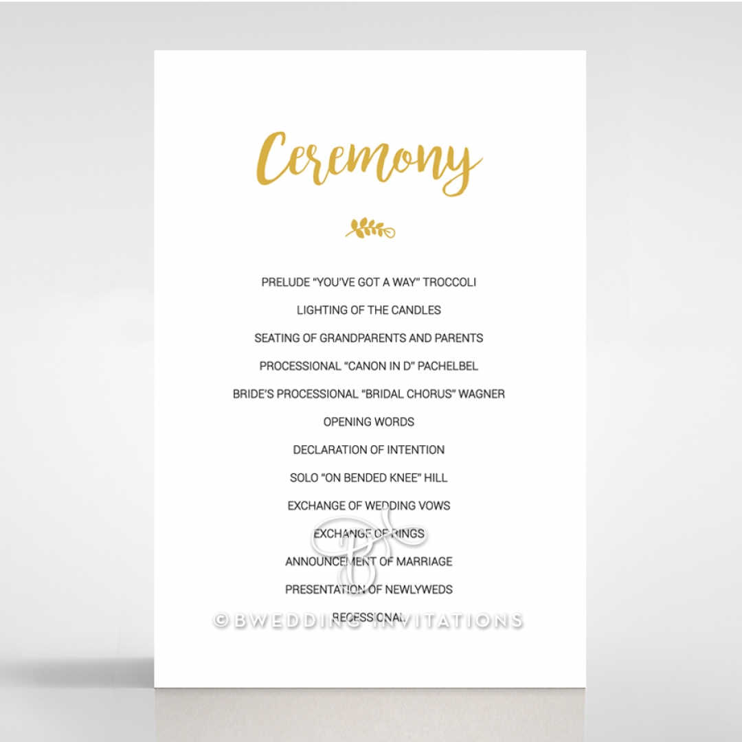 Rustic Lustre wedding order of service ceremony card design