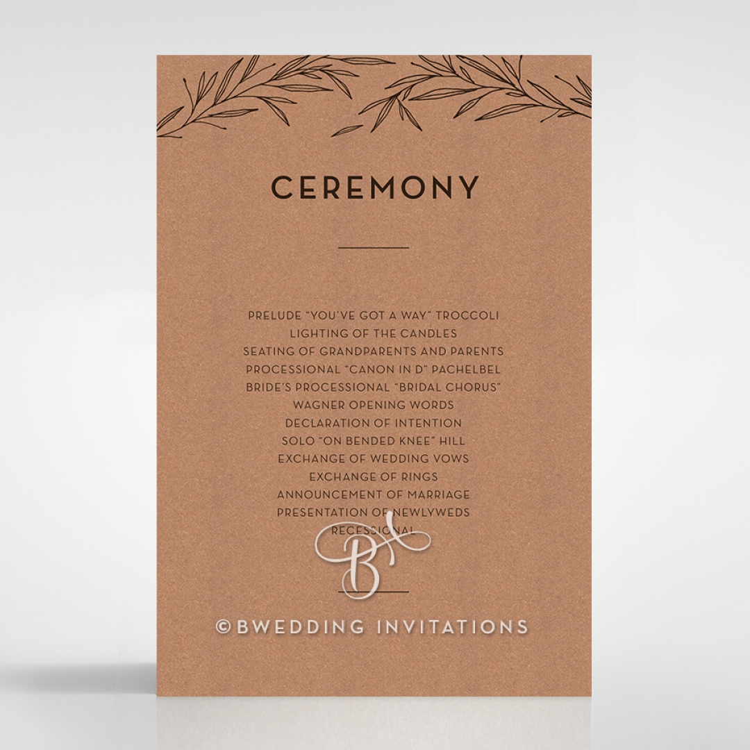 Rustic Oriental order of service invitation card design