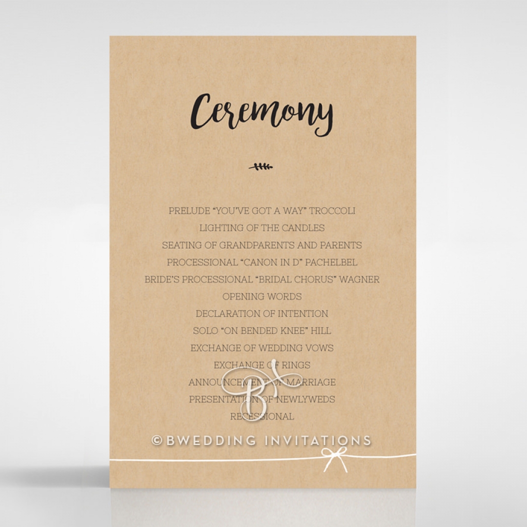 Sweetly Rustic wedding stationery order of service invitation card