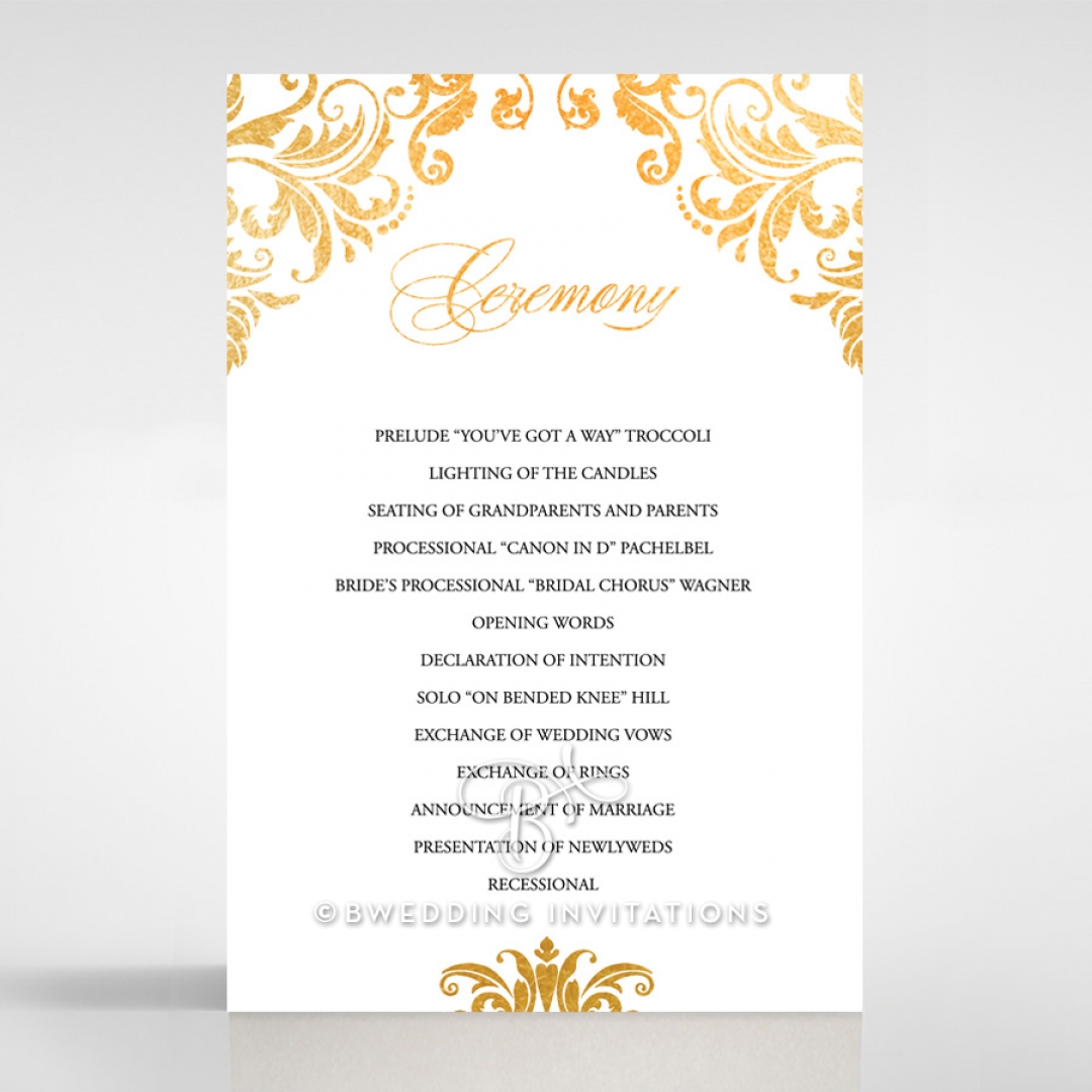 Victorian Extravagance with Foil order of service wedding card