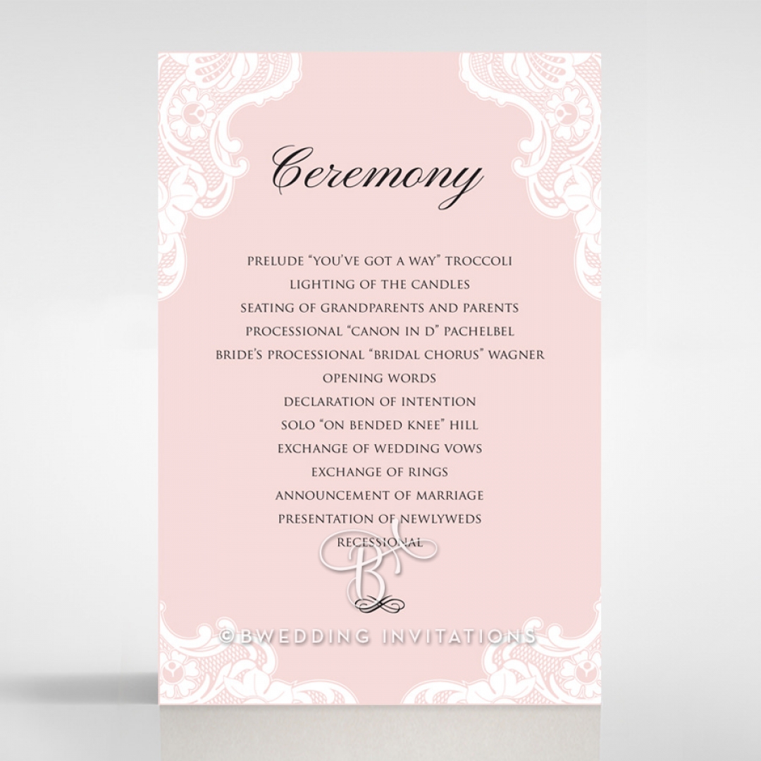 White Lace Drop order of service wedding invite card