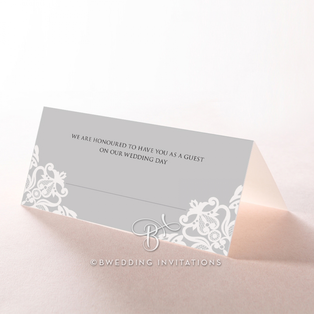 Black Divine Damask wedding reception place card design