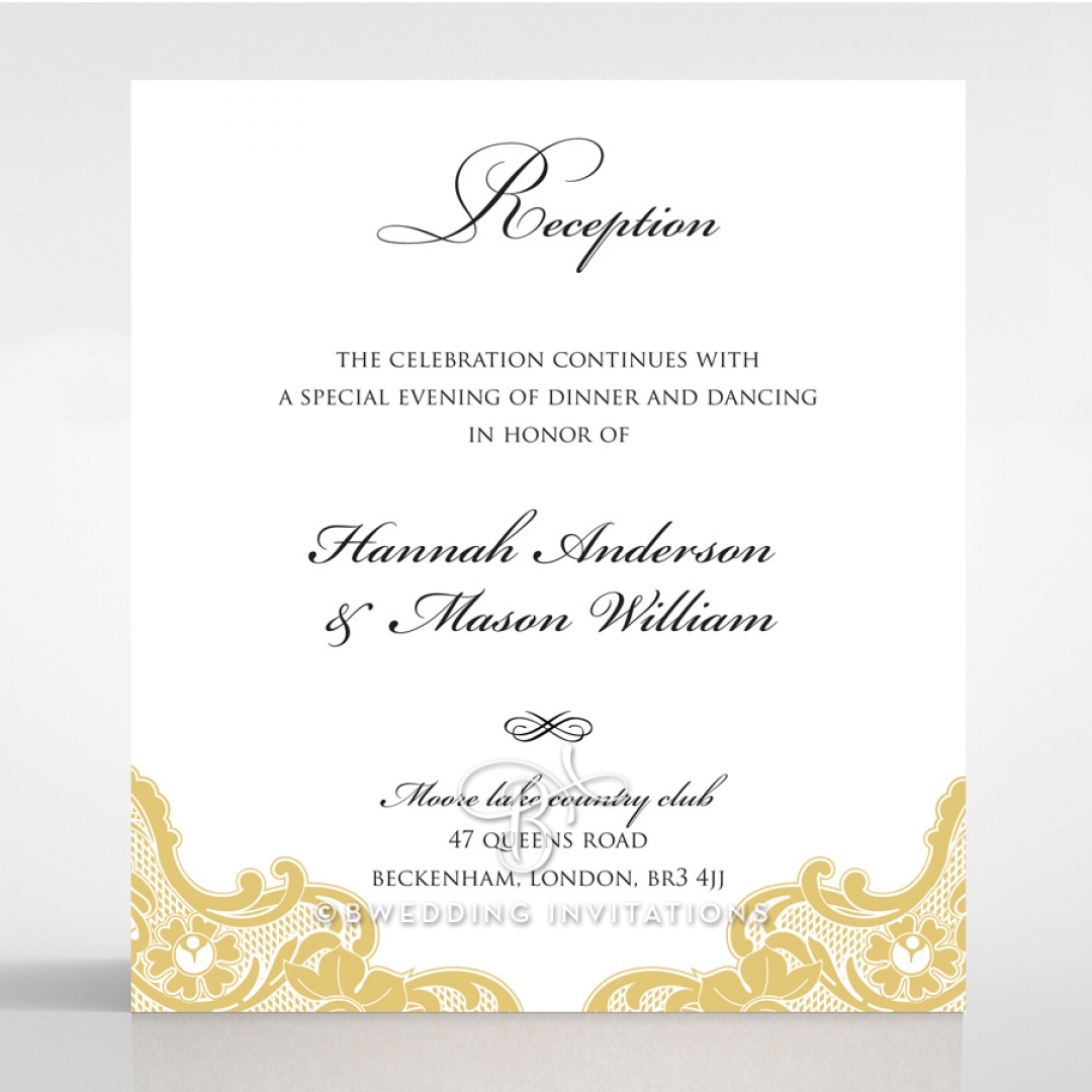 Black Lace Drop reception stationery card design