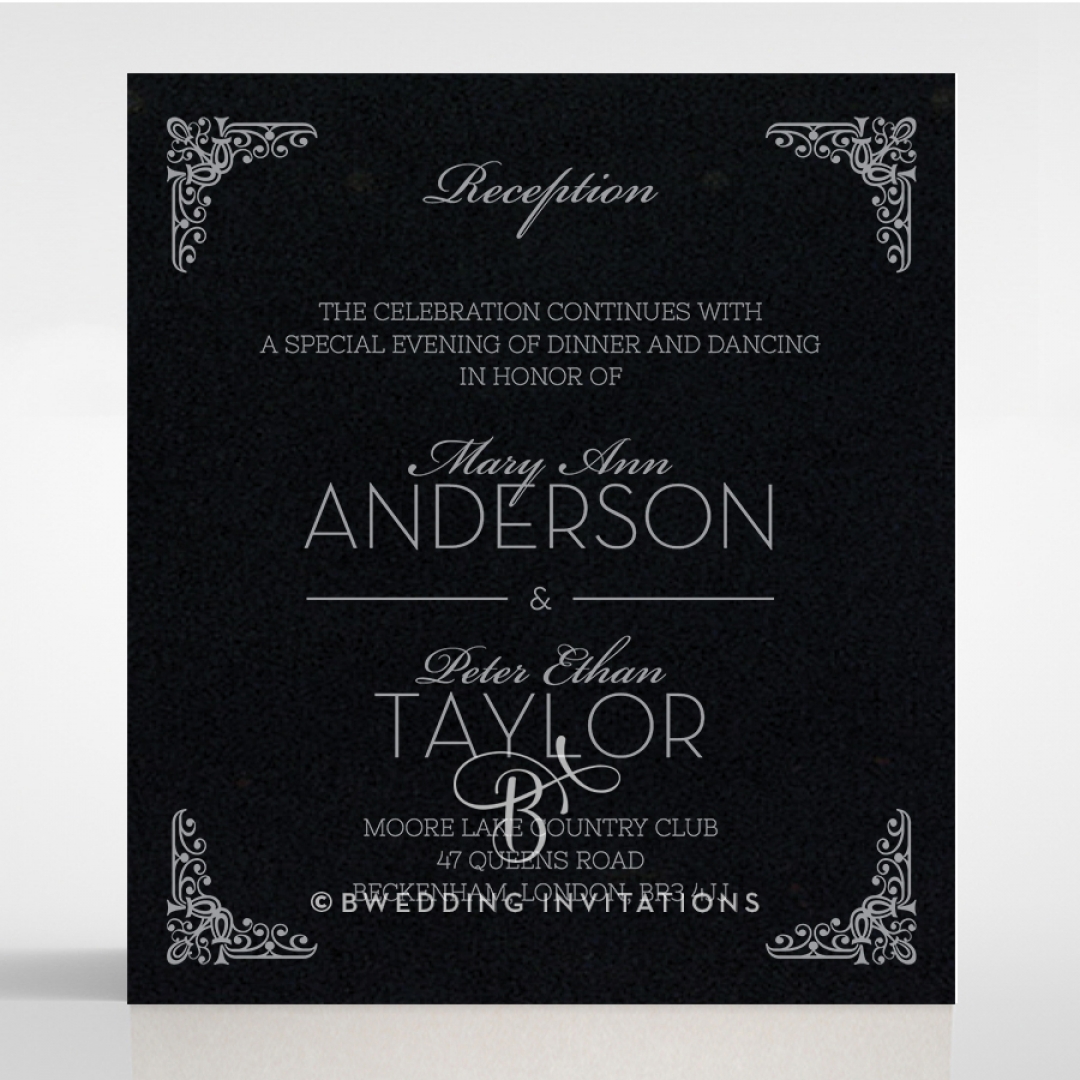 Black on Black Victorian Luxe with foil reception invitation card design