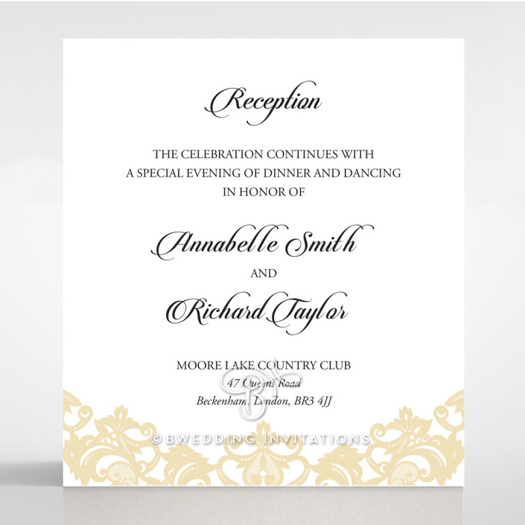 Golden Baroque Pocket reception wedding card design