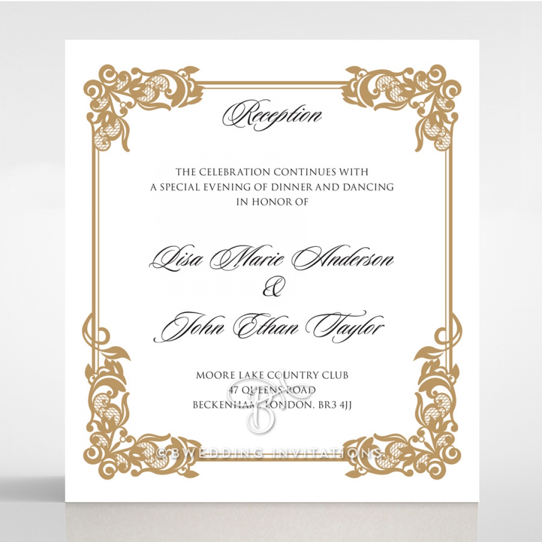 Golden Divine Damask reception enclosure card design