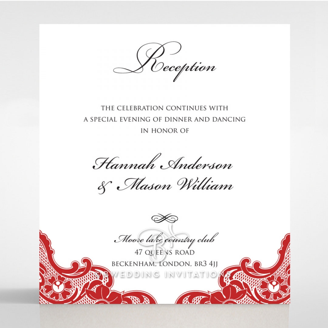 Red Lace Drop reception stationery invite