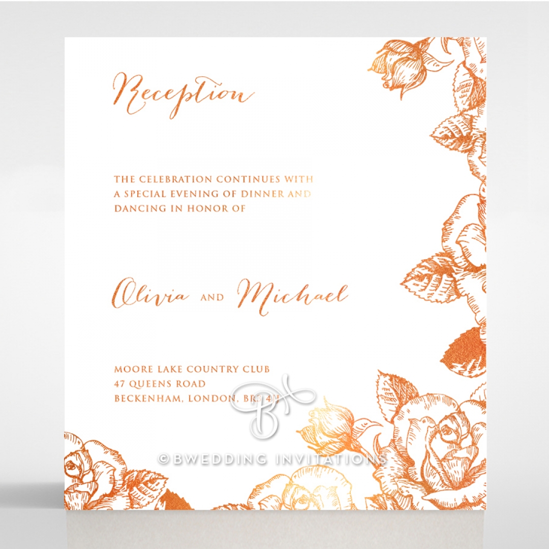 Rose Romance Letterpress with foil reception card design