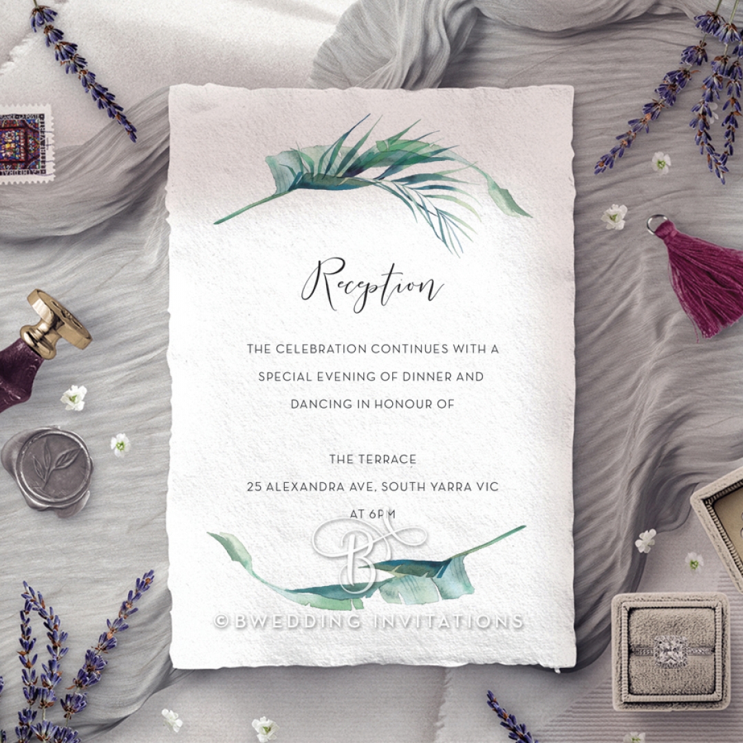 Tiki Hut wedding reception invite card design