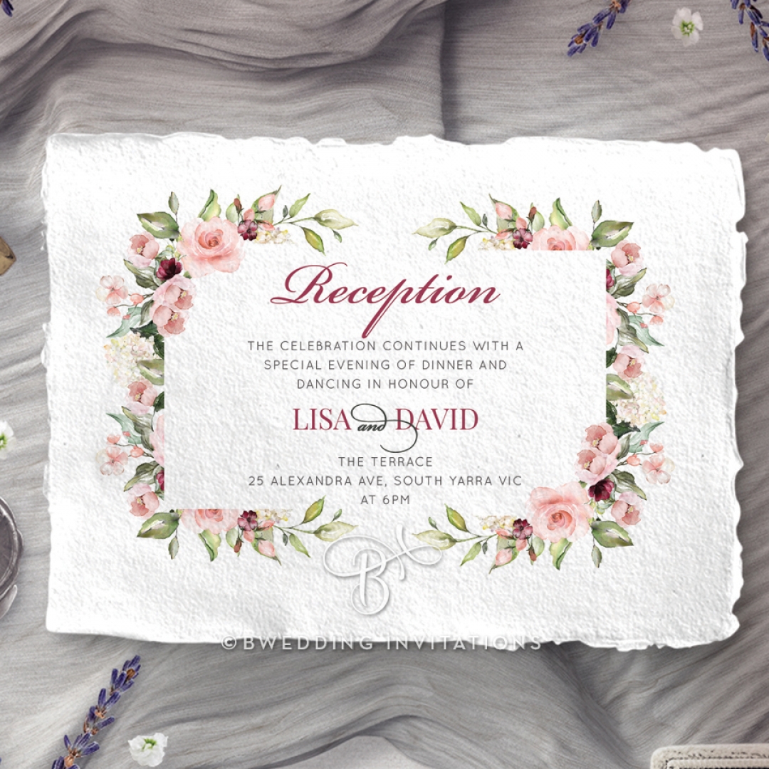 Vines of Love wedding reception invitation card