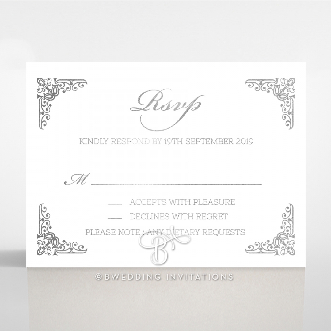 Black on Black Victorian Luxe with foil rsvp wedding card