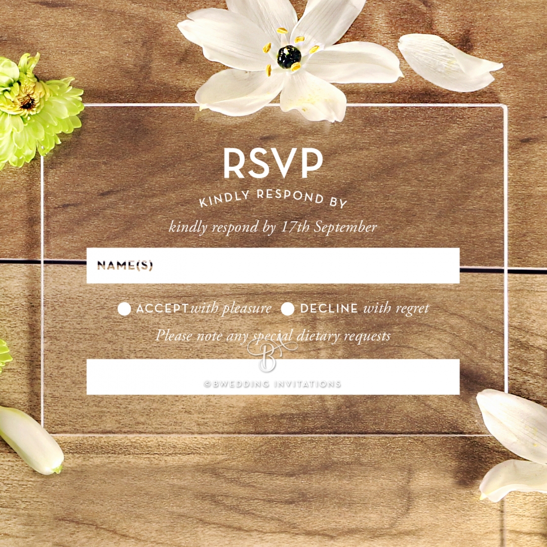 Silver Chic Charm Acrylic rsvp invite design