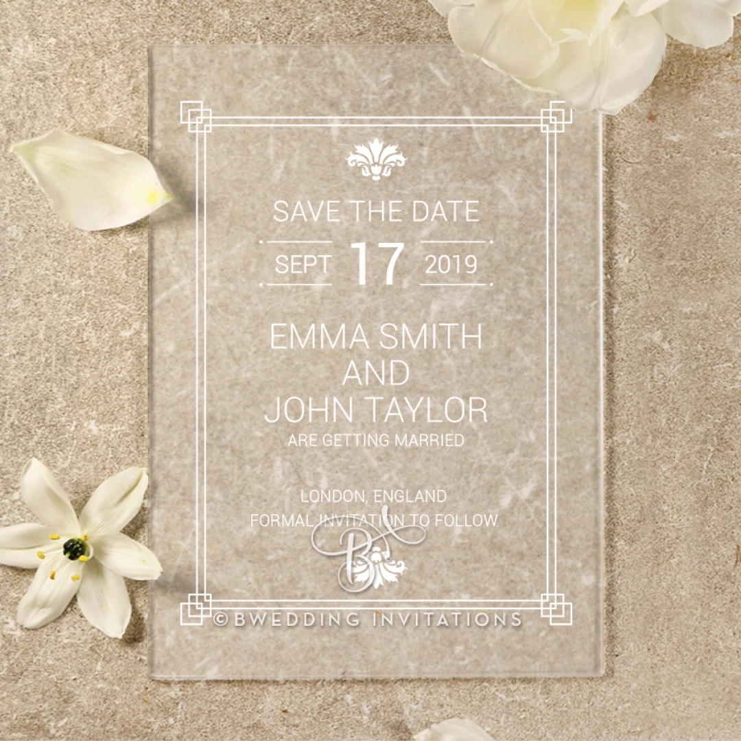 Acrylic Gilded Decadence save the date card