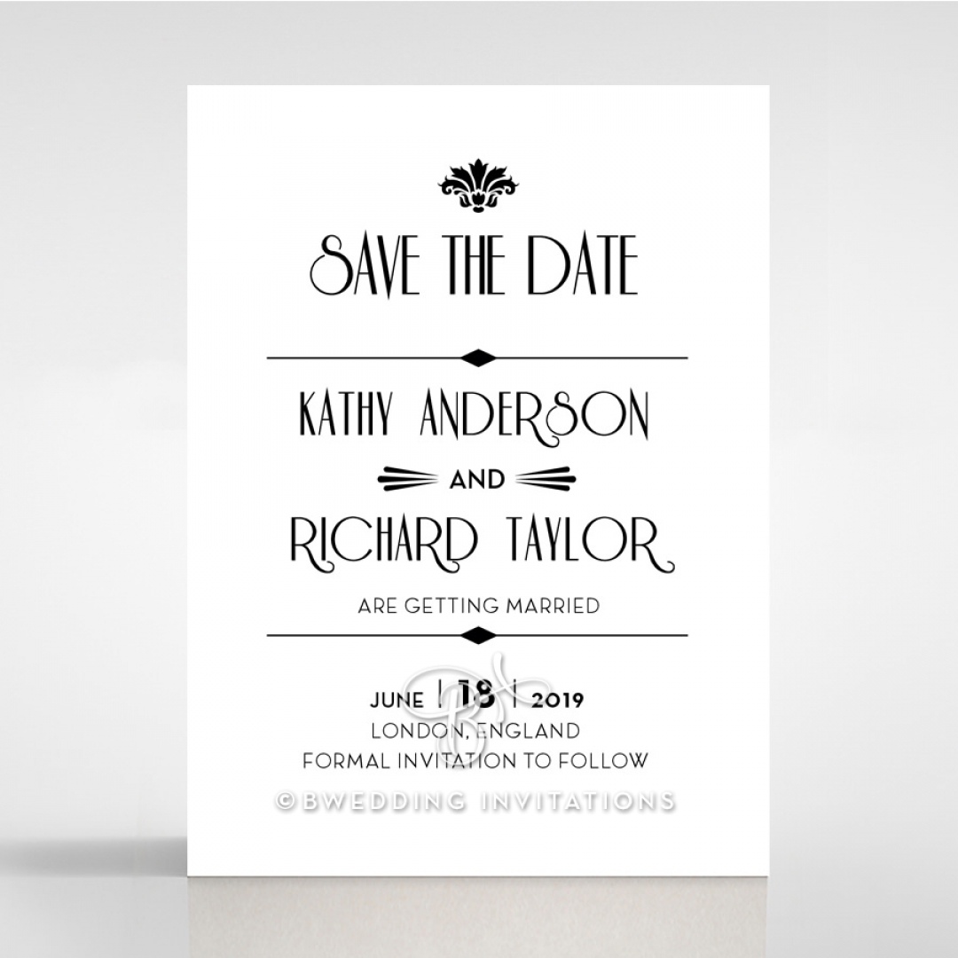 Art Deco Romance save the date wedding stationery card