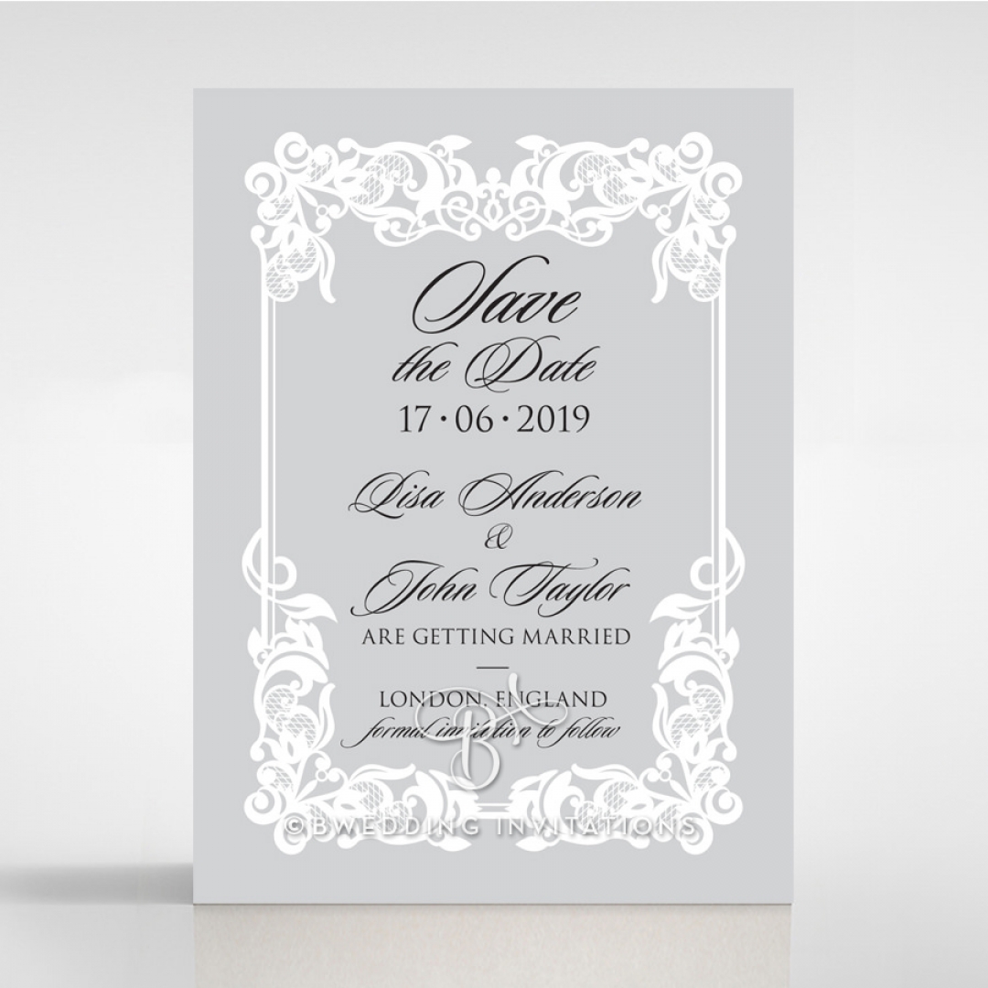 Black Divine Damask wedding save the date stationery card design