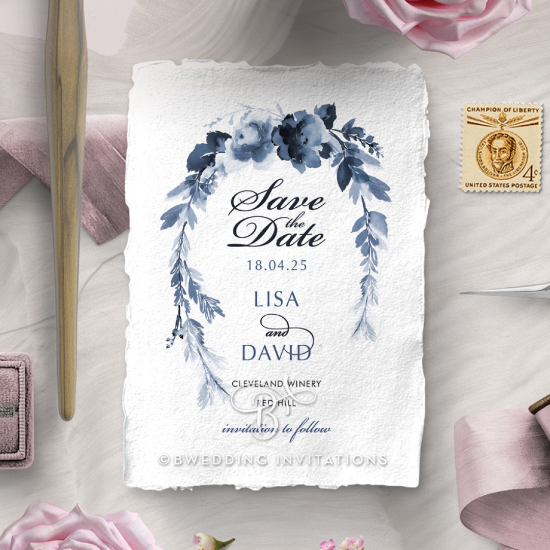 Blissful Union save the date wedding card design