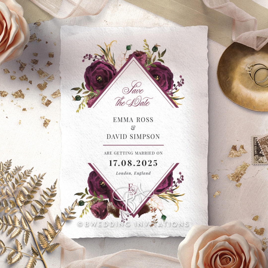 Burgandy Rose save the date card