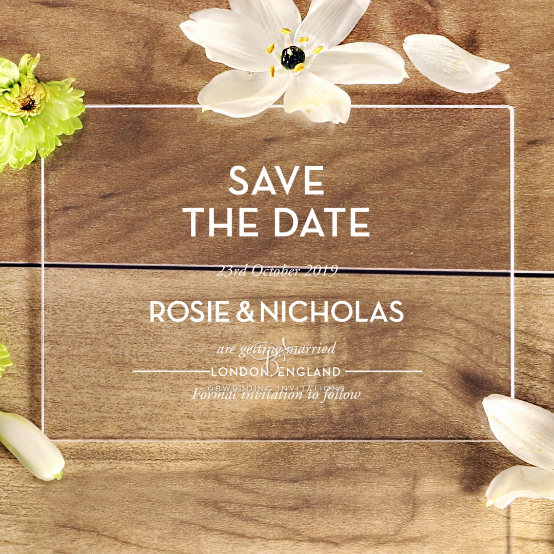 Clear Chic Charm Acrylic wedding save the date stationery card