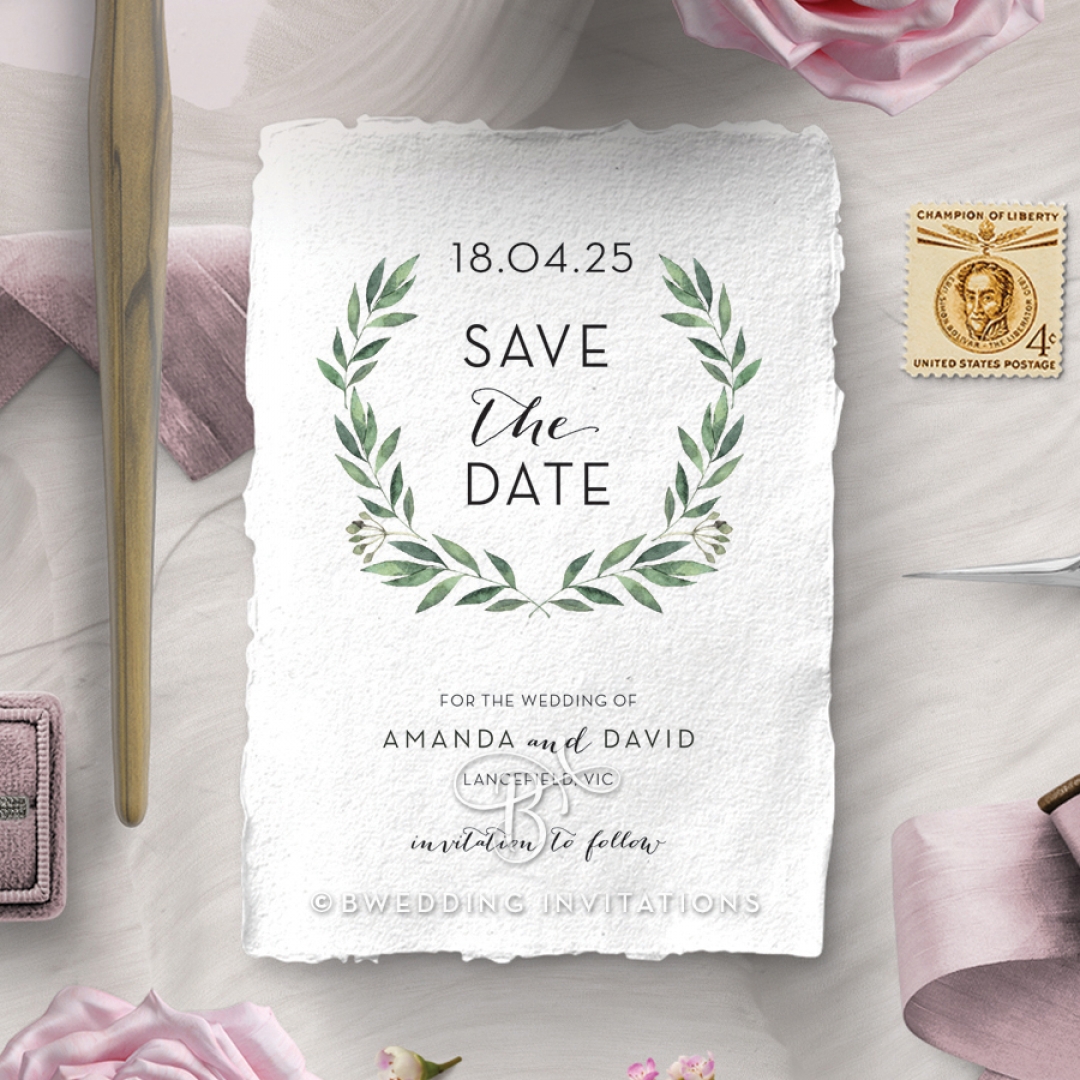 Country Garland wedding save the date stationery card