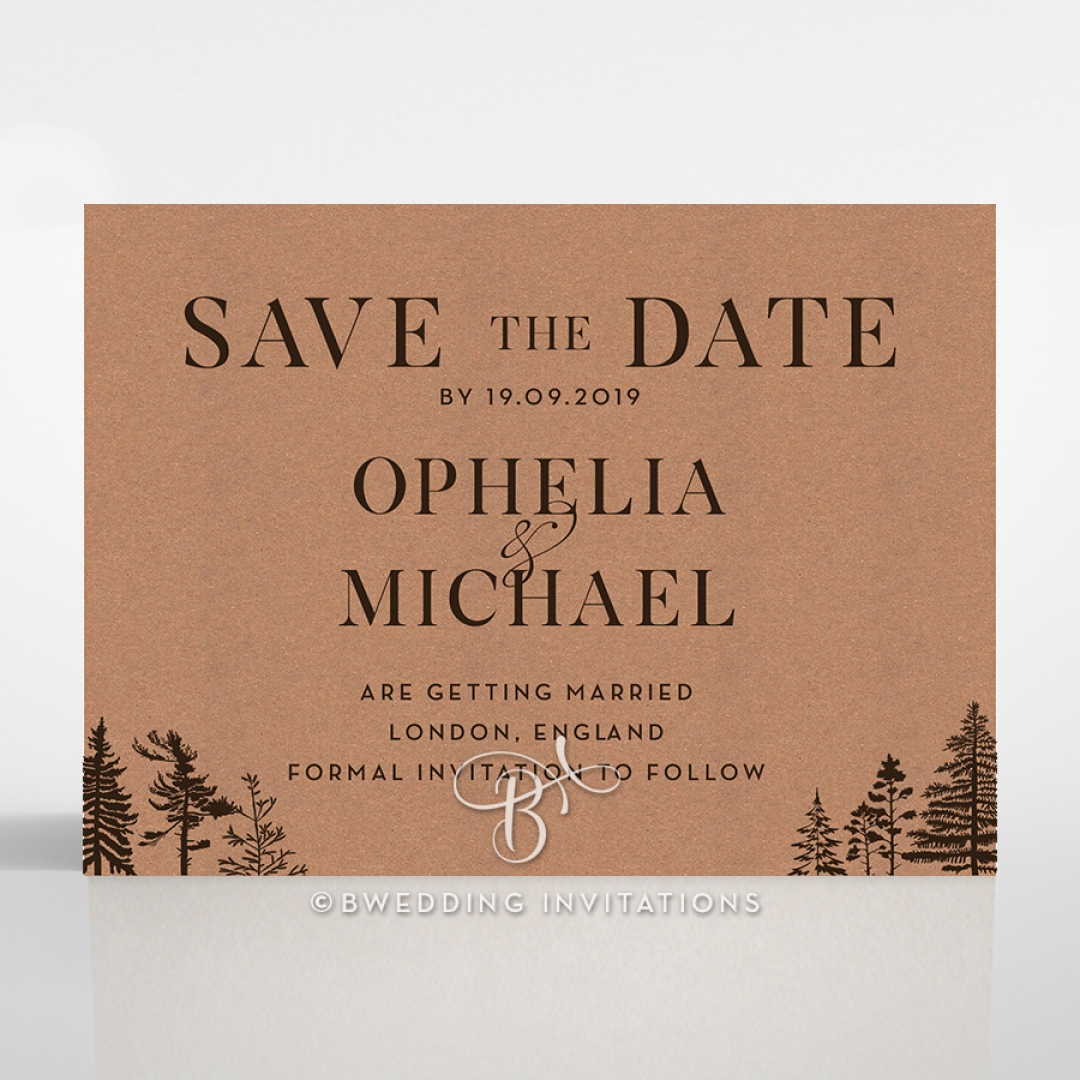 Delightful Forest Romance save the date wedding stationery card