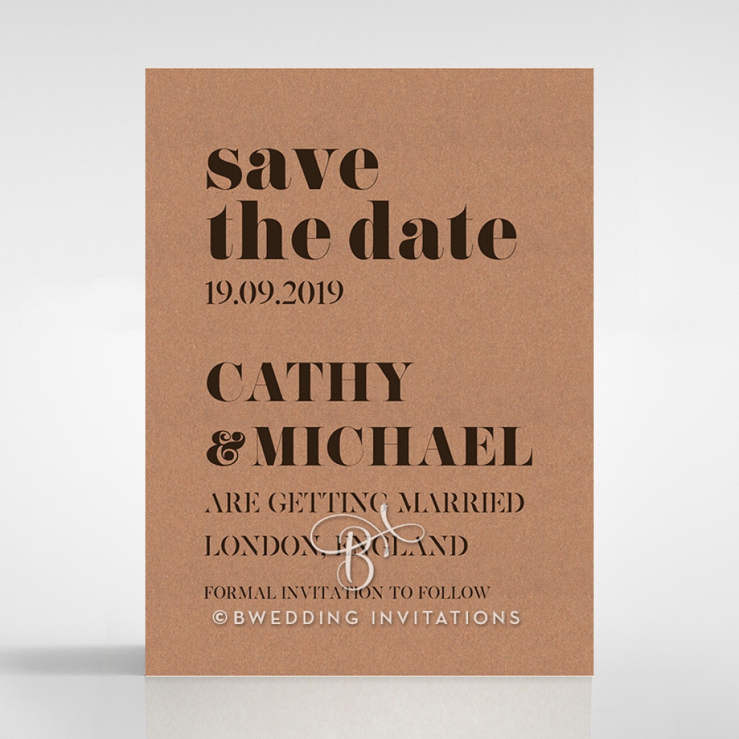 Etched Cork Letter save the date wedding stationery card design