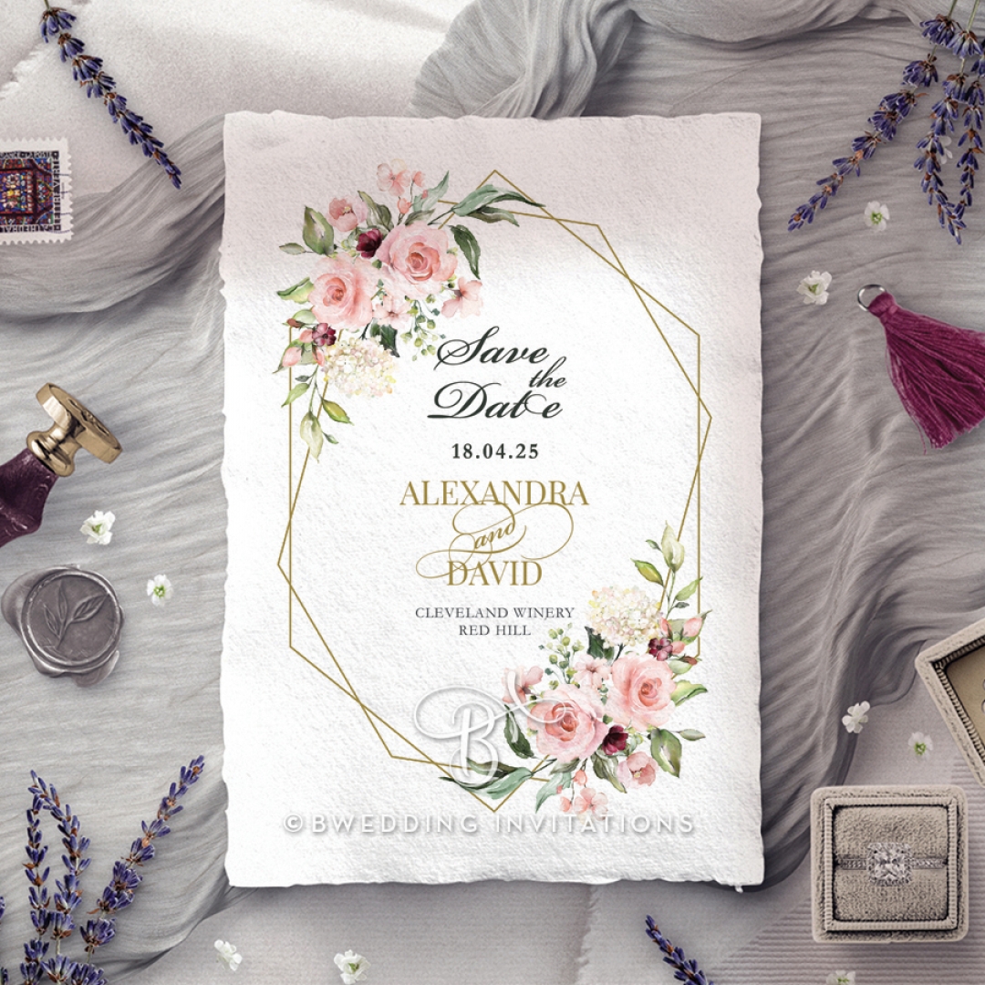 Geometric Bloom save the date invitation card design