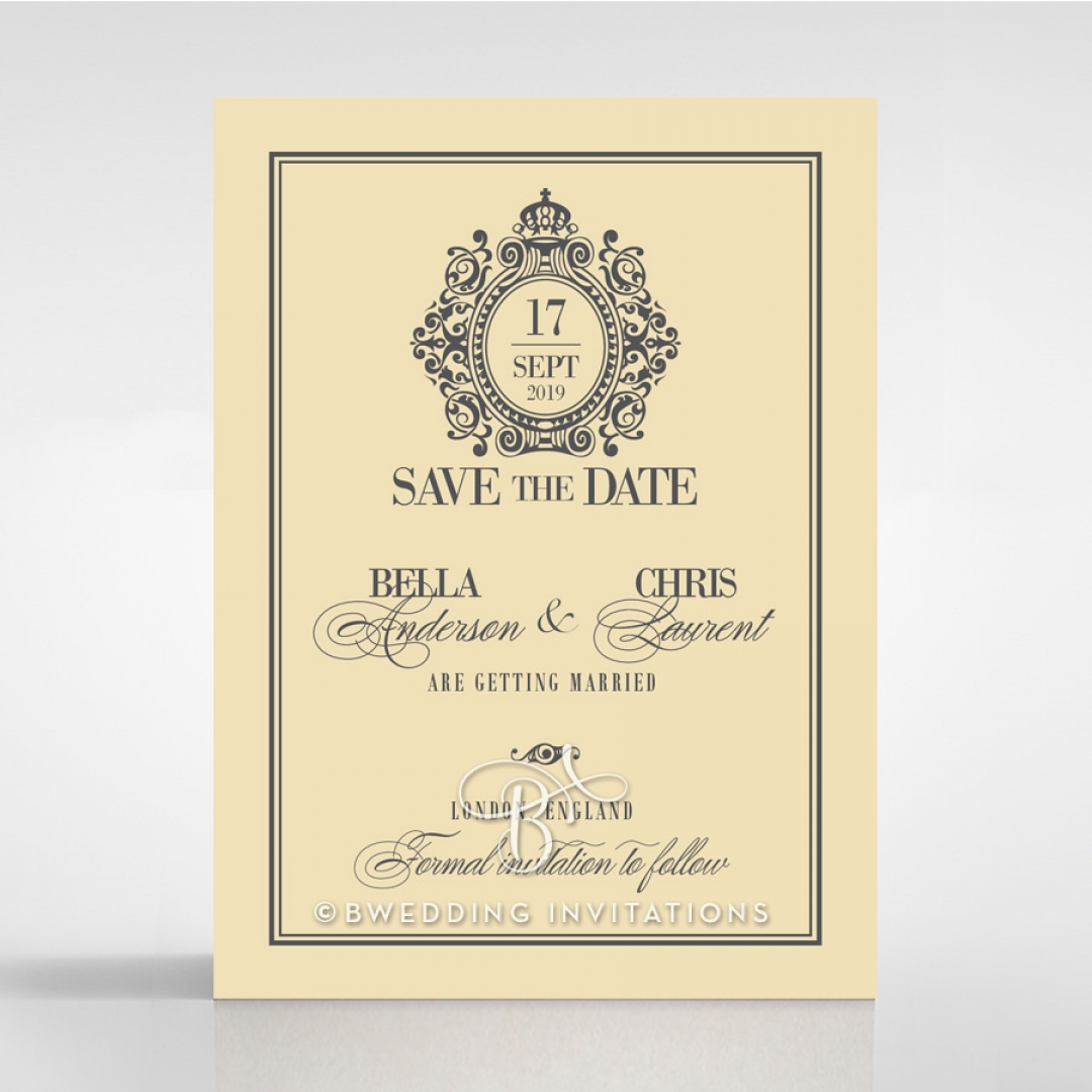 Golden Baroque Gates wedding stationery save the date card