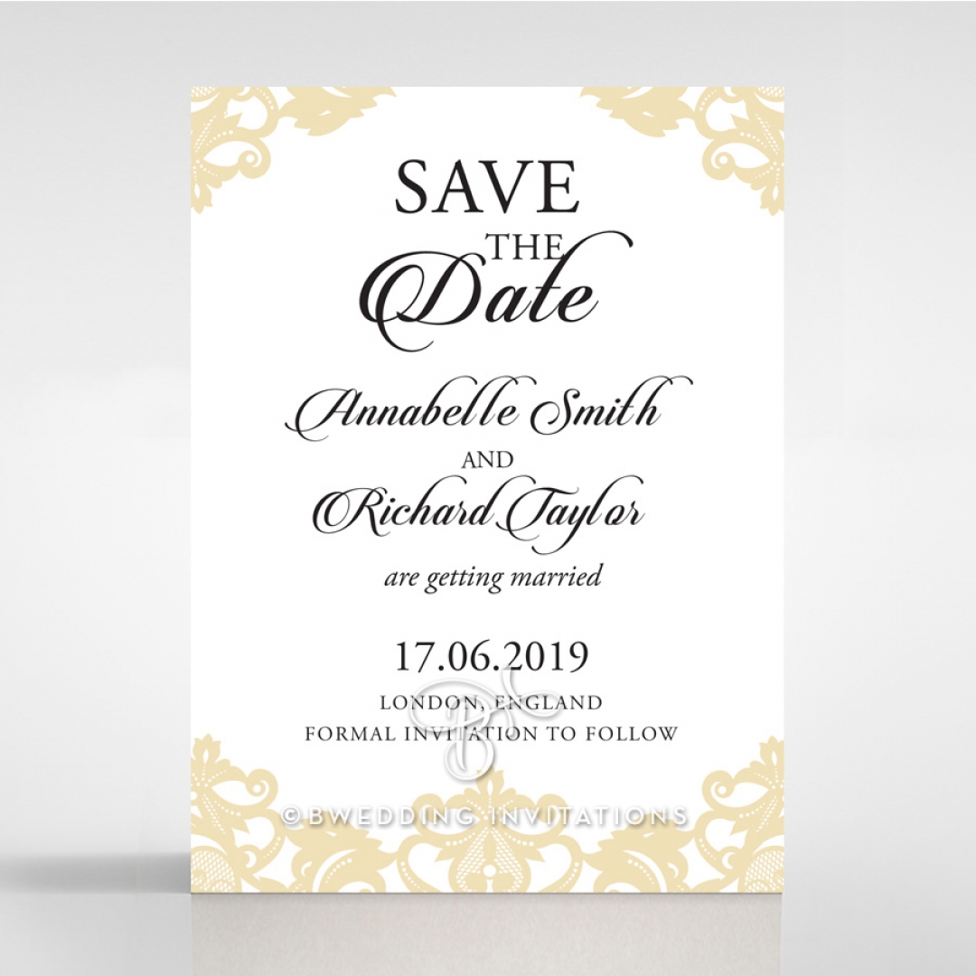 Golden Baroque Pocket save the date stationery card design