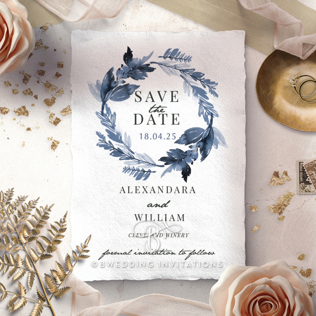 Indigo Round save the date invitation card