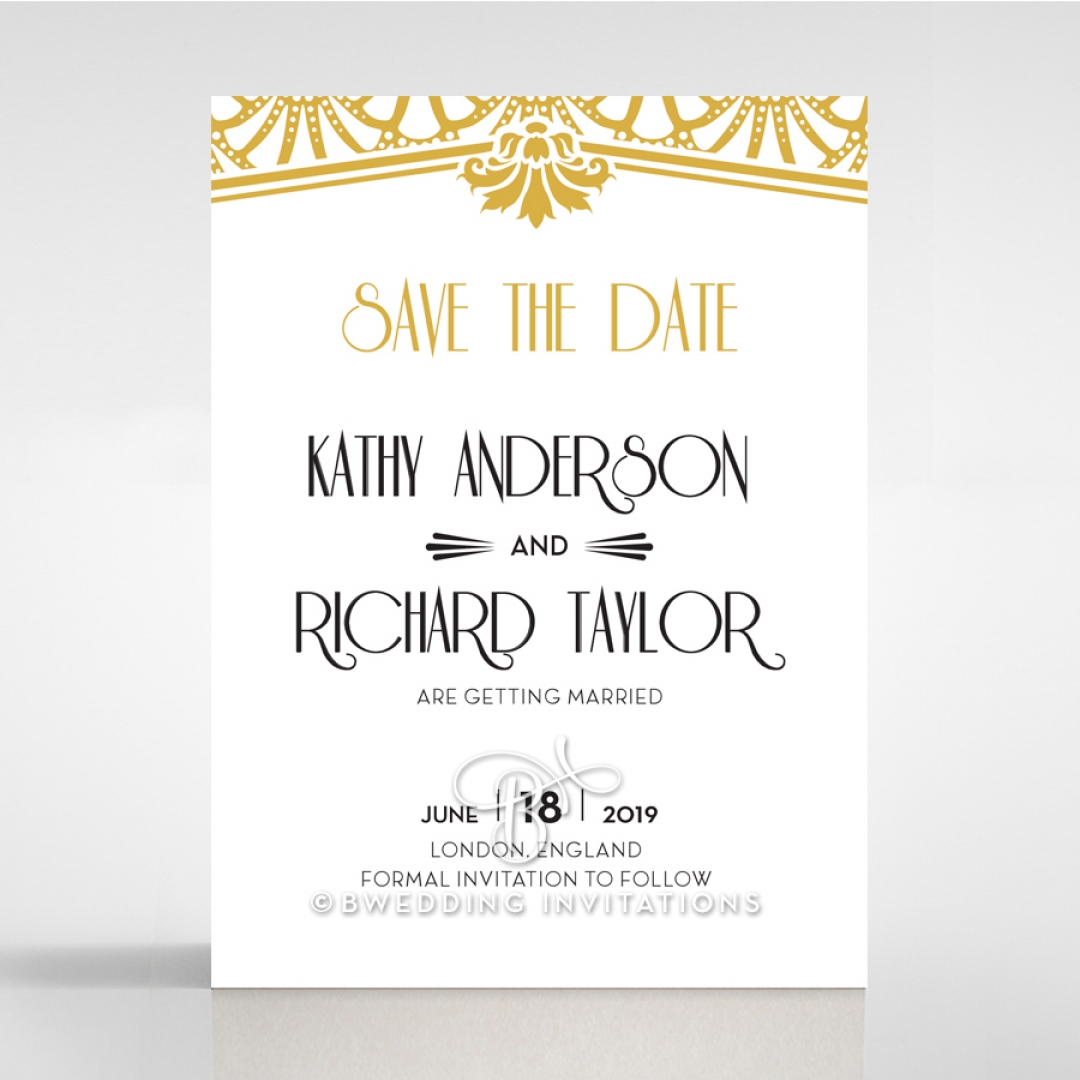 Modern Deco save the date invitation stationery card