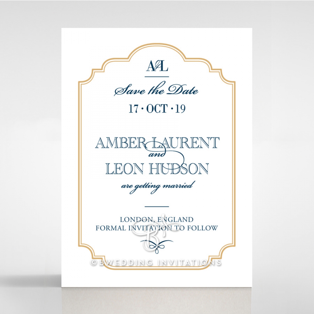 Noble Blue Gates save the date invitation stationery card design