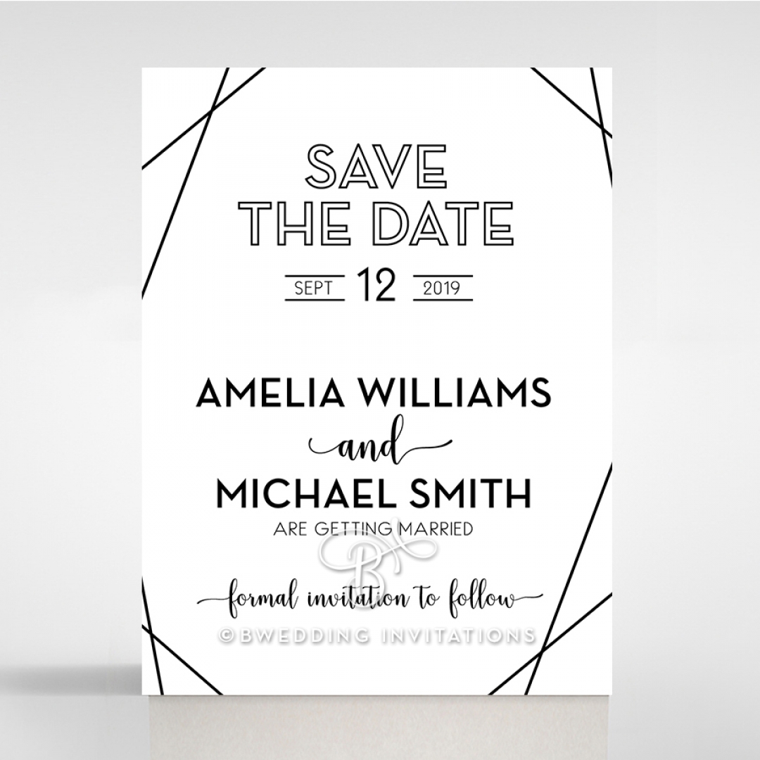 Paper Art Deco wedding stationery save the date card design